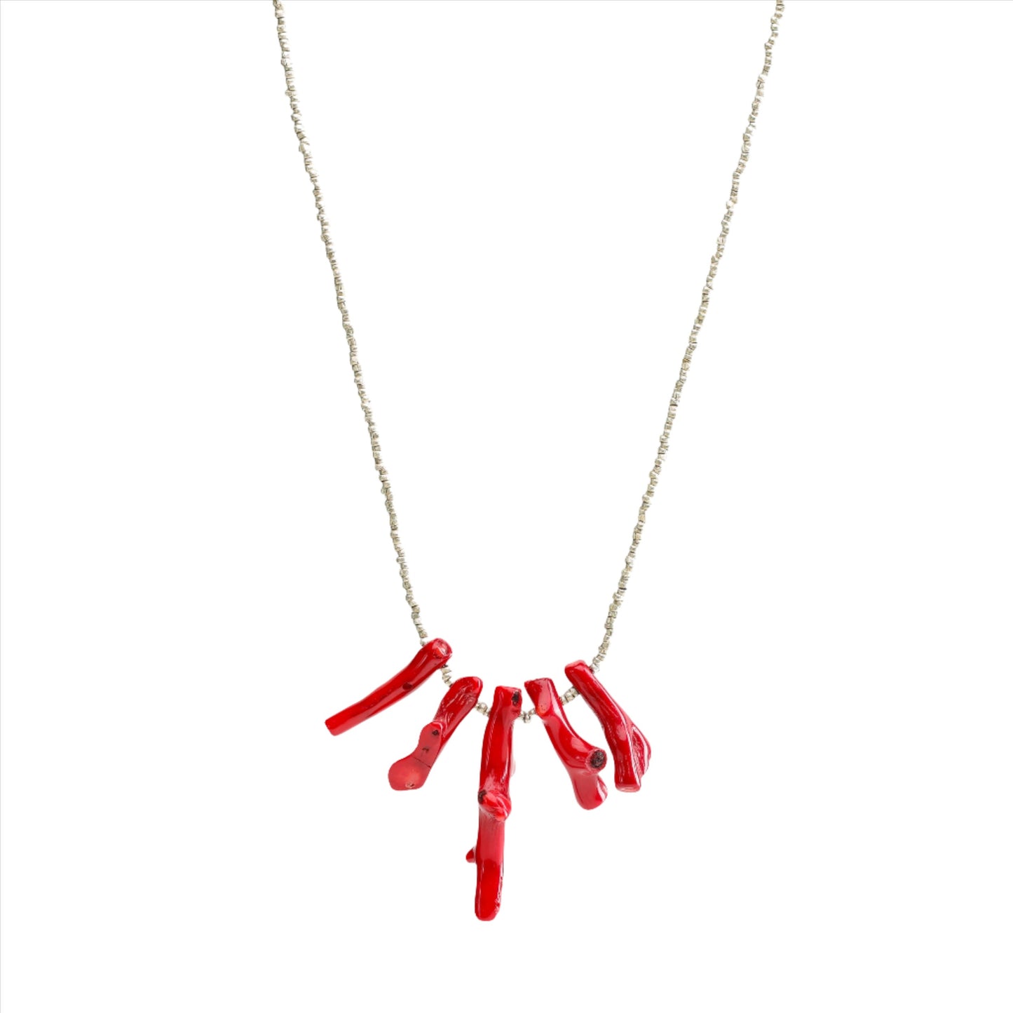 Coral Bambus with Ethiopian Recycle Bullet Silver plated Beads