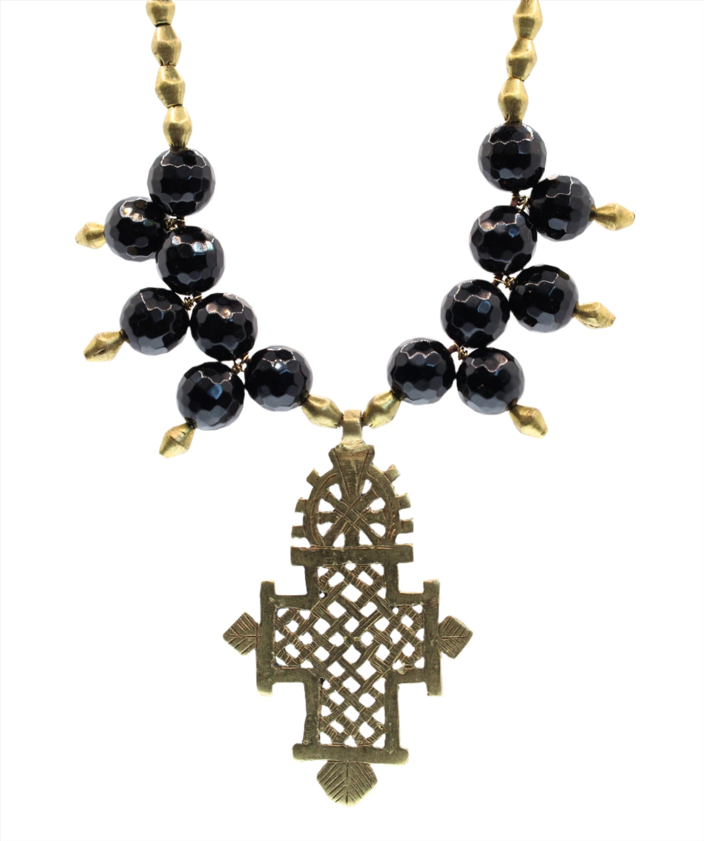 Timeless Onyx Elegance with Ethiopian Brass Cross