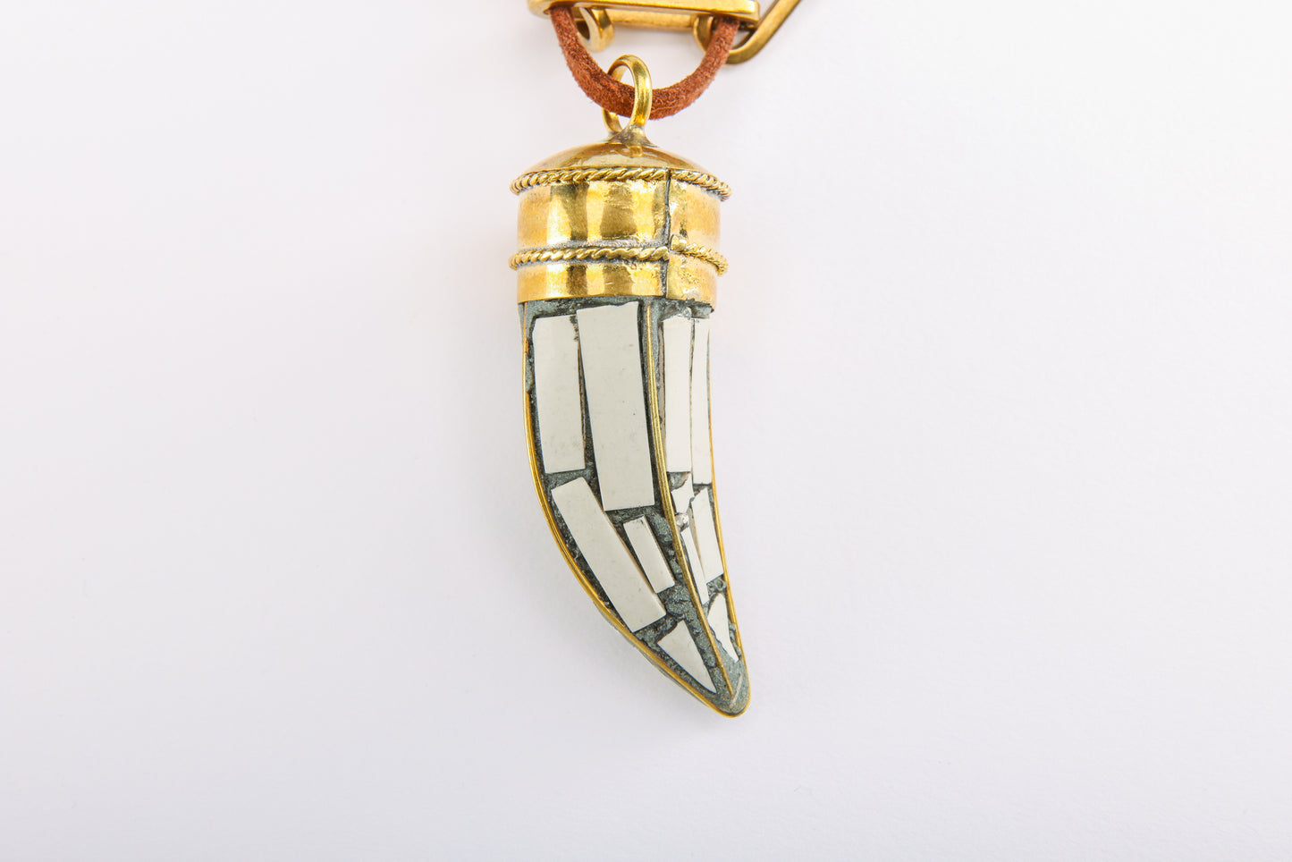 Mosaic Stone Horn on Brass Chain and Leather