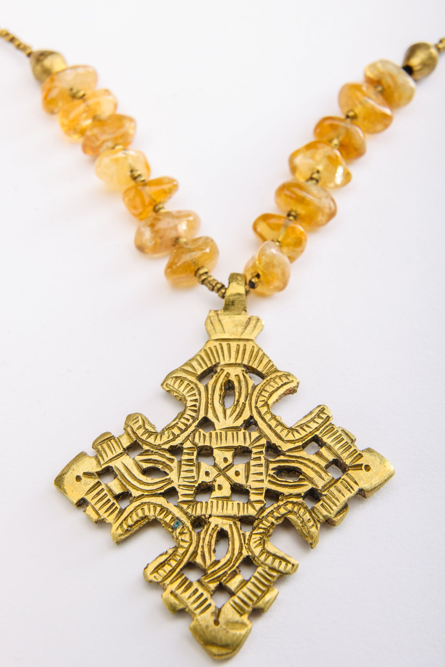 Ethiopian Cross Necklace with Citrine