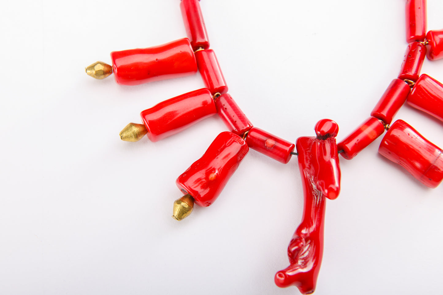 Red Coral Bambus with Ethiopian Brass beads