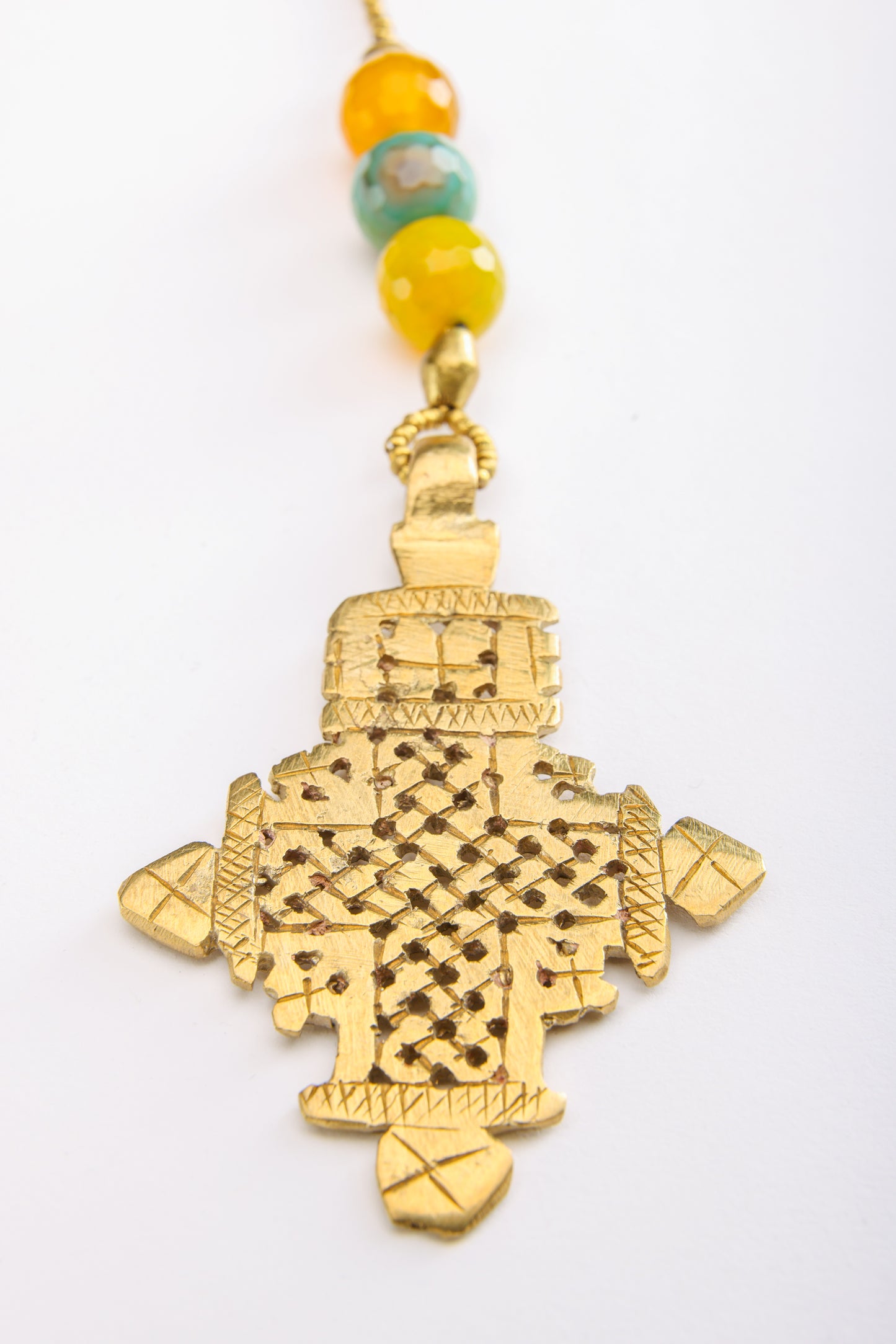 Ethiopian Cross with Green and Yellow Agate