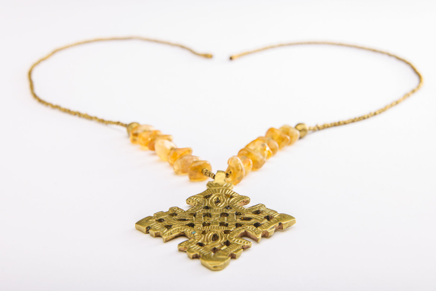 Ethiopian Cross Necklace with Citrine