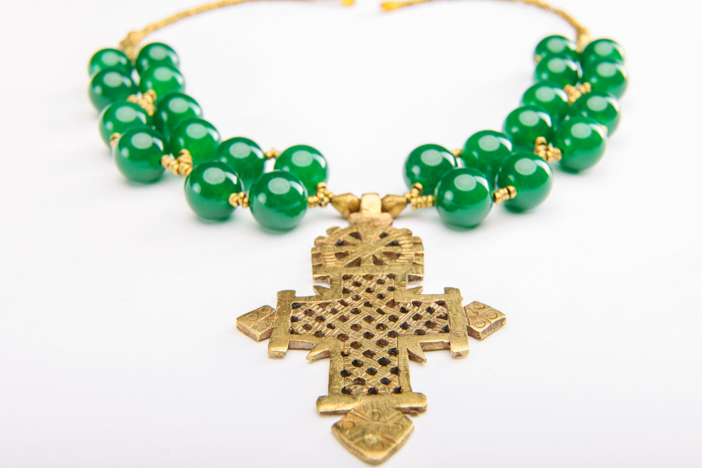 Ethiopian Cross with Green Jade