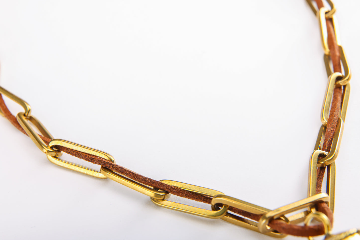 Mosaic Stone Horn on Brass Chain and Leather