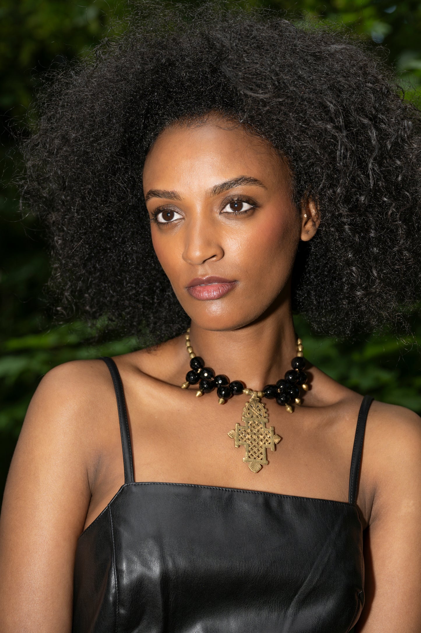 Timeless Onyx Elegance with Ethiopian Brass Cross