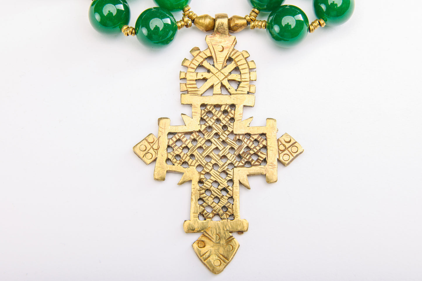 Ethiopian Cross with Green Jade