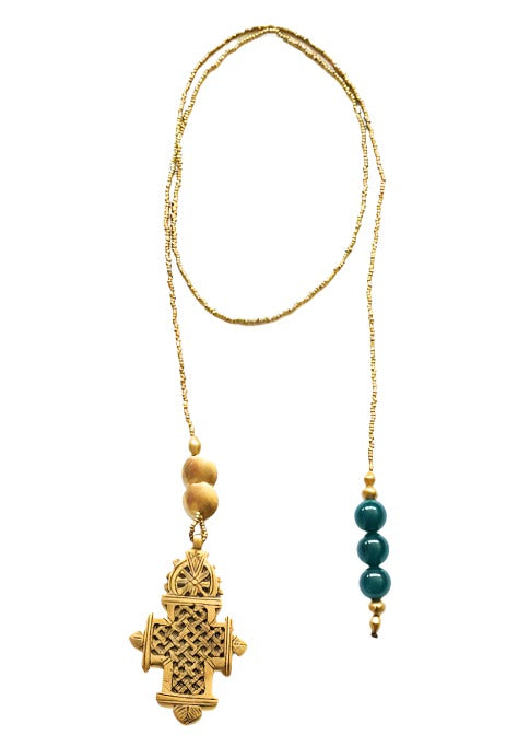 Versatile Ethiopian Cross Jade Wrap Necklace