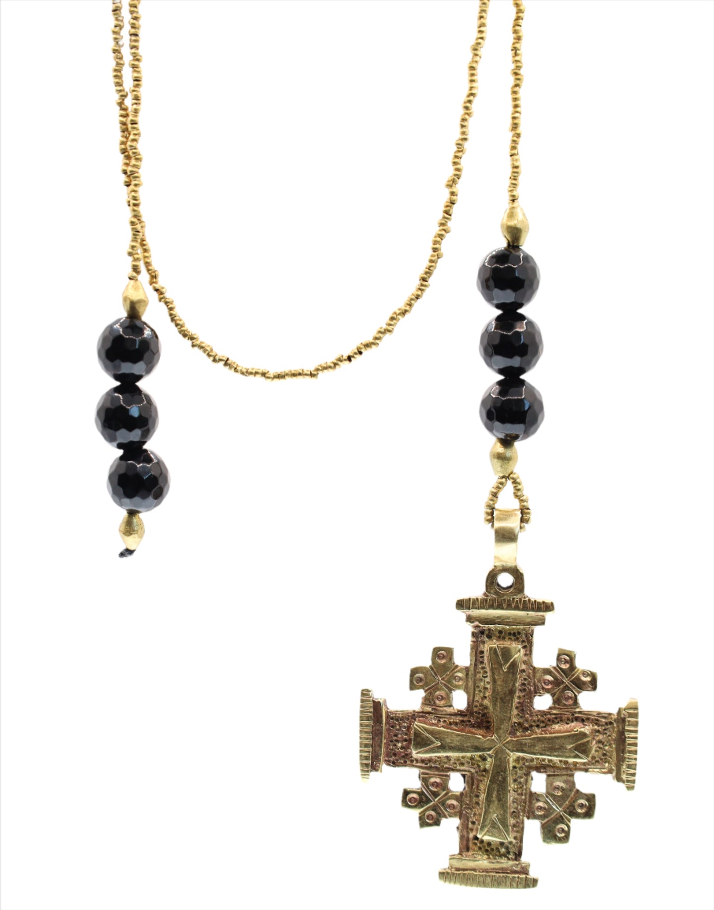 Brass-Wrapped Cross with Onyx Stone