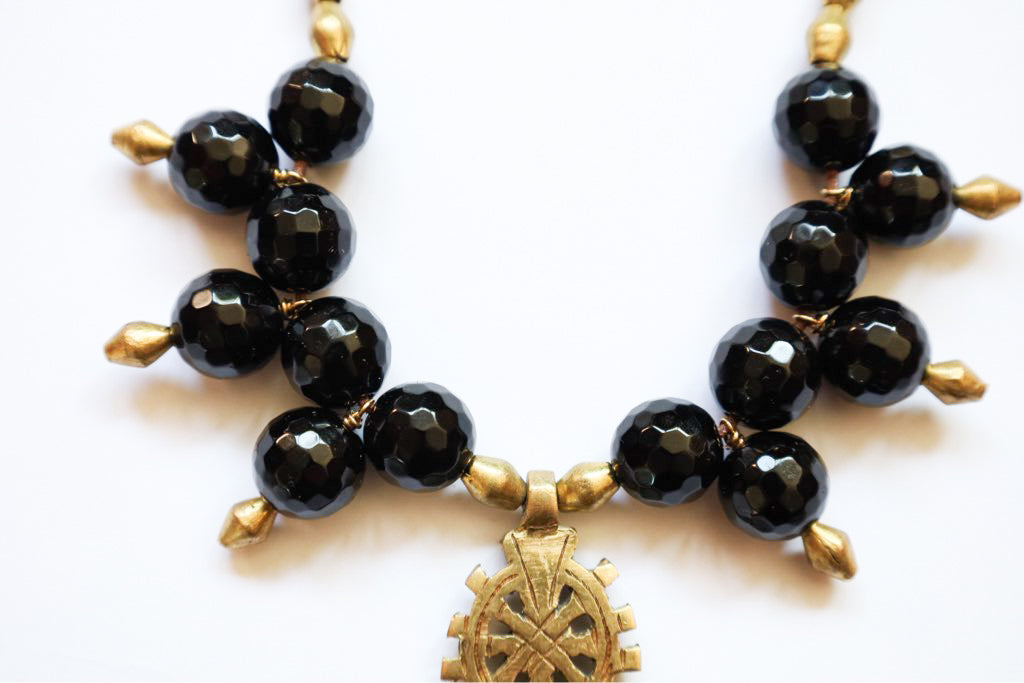 Timeless Onyx Elegance with Ethiopian Brass Cross