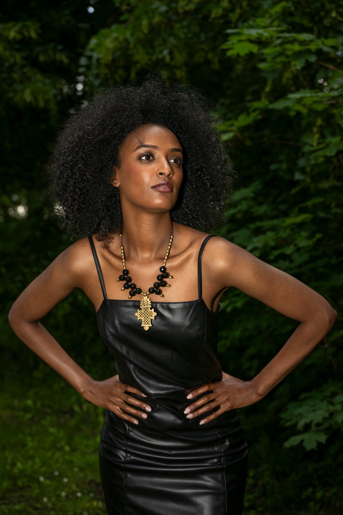Timeless Onyx Elegance with Ethiopian Brass Cross