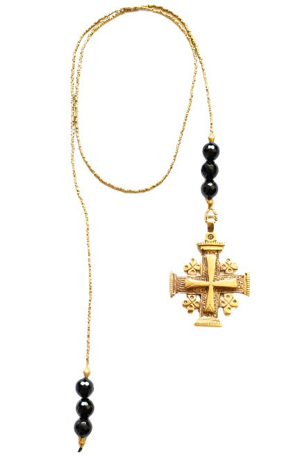 Brass-Wrapped Cross with Onyx Stone