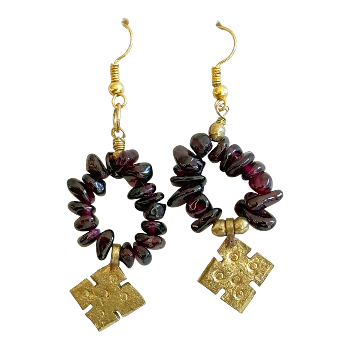 Garnet stone With Ethiopian cross Earrings