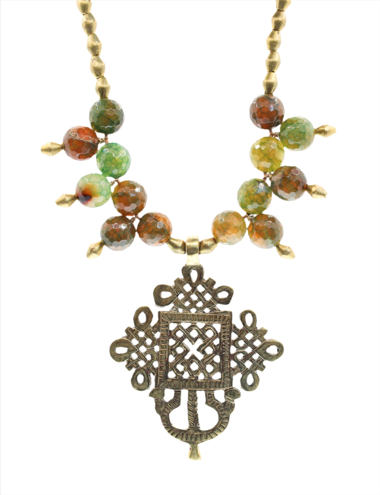 Adjustable Agate Necklace with Yellow, Green, and Brown Tones