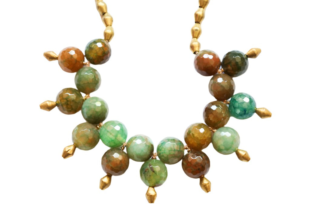 Adjustable Agate Necklace with Yellow, Green, and Brown Tones