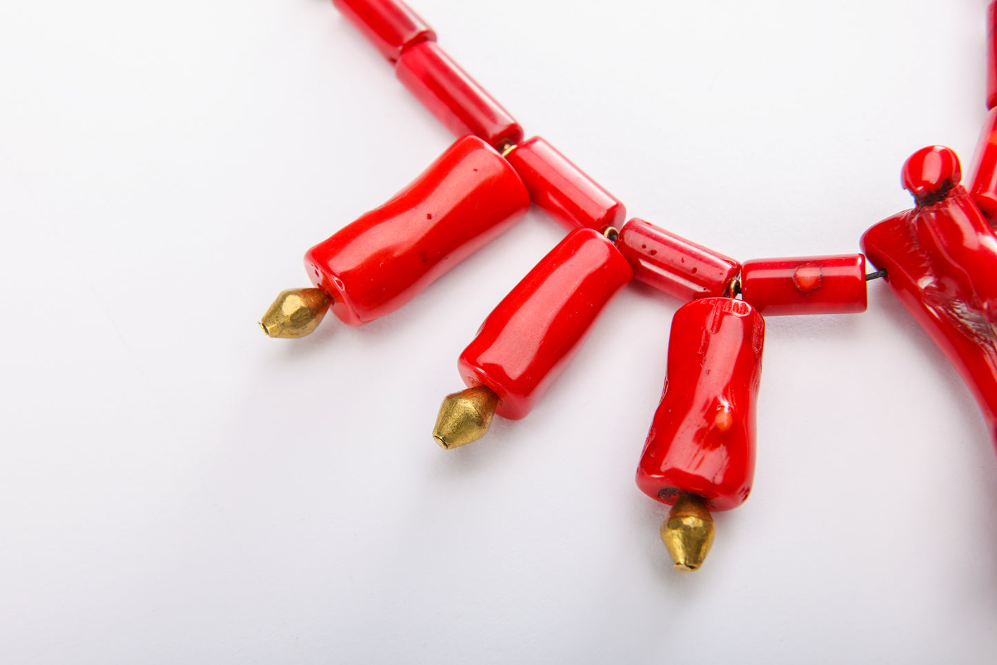 Red Coral Bambus with Ethiopian Brass beads