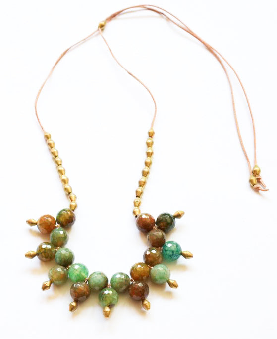 Adjustable Agate Necklace with Yellow, Green, and Brown Tones