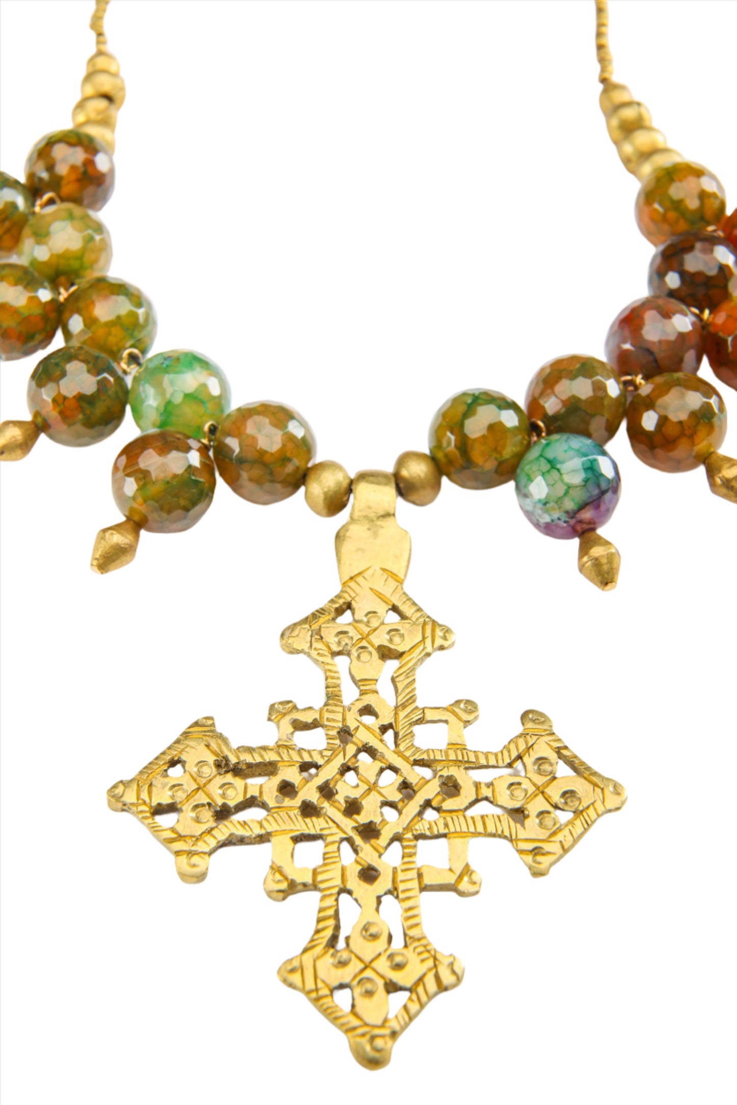 Agate Necklace with Yellow, Green, and Brown Tones