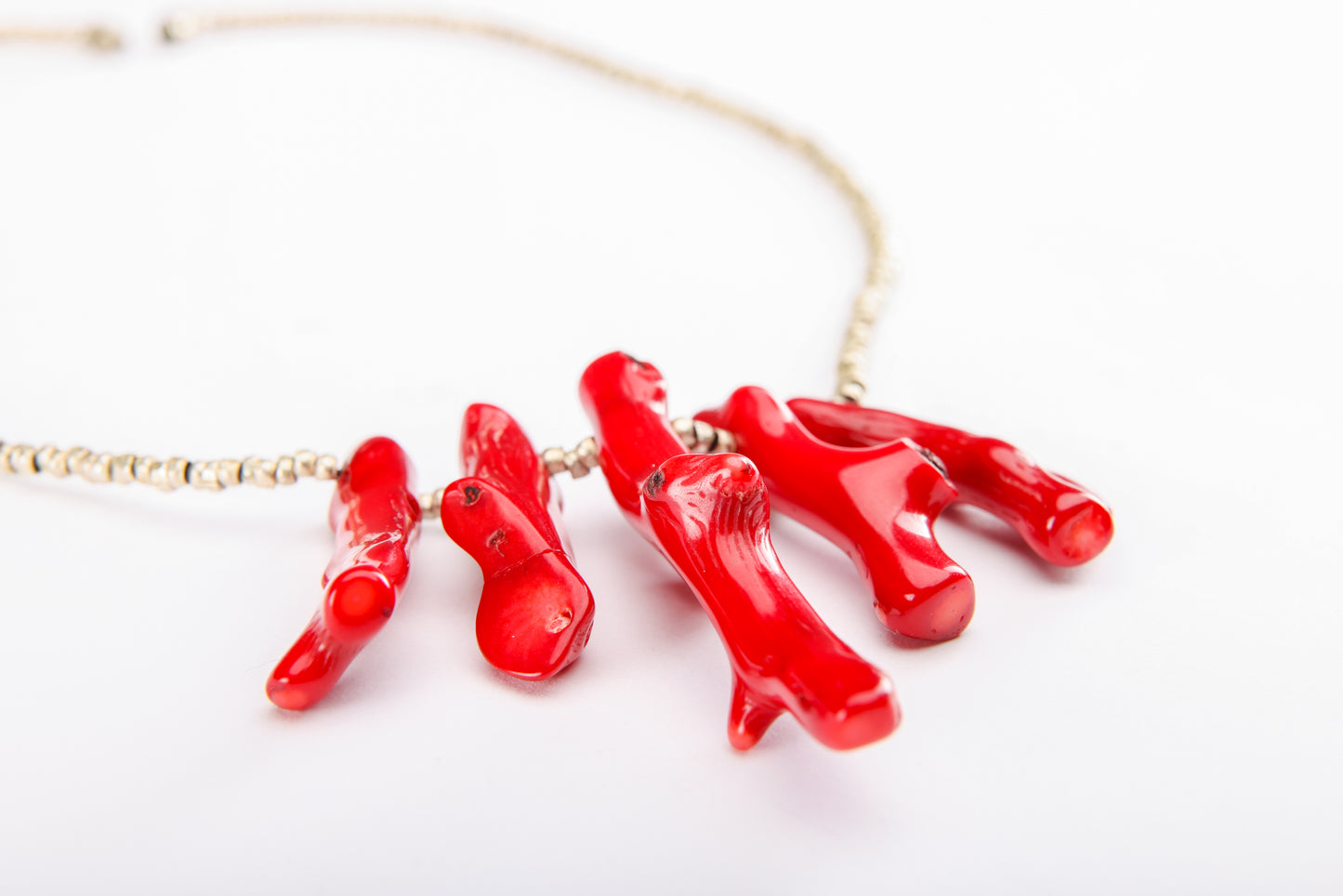 Coral Bambus with Ethiopian Recycle Bullet Silver plated Beads