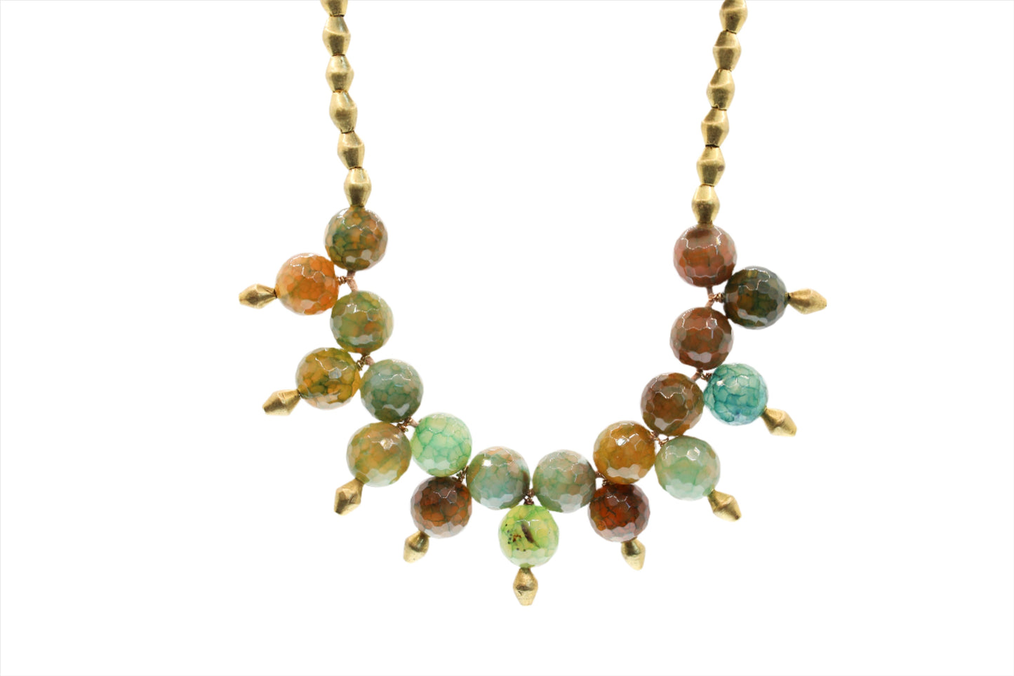 Adjustable Agate Necklace with Yellow, Green, and Brown Tones