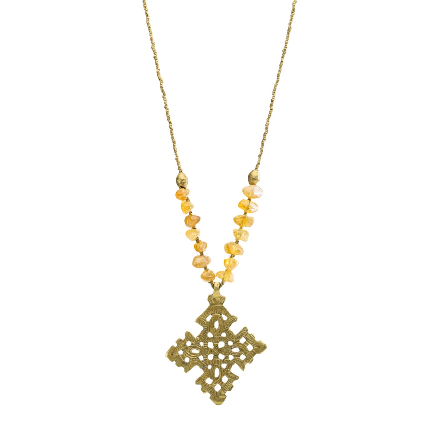 Ethiopian Cross Necklace with Citrine