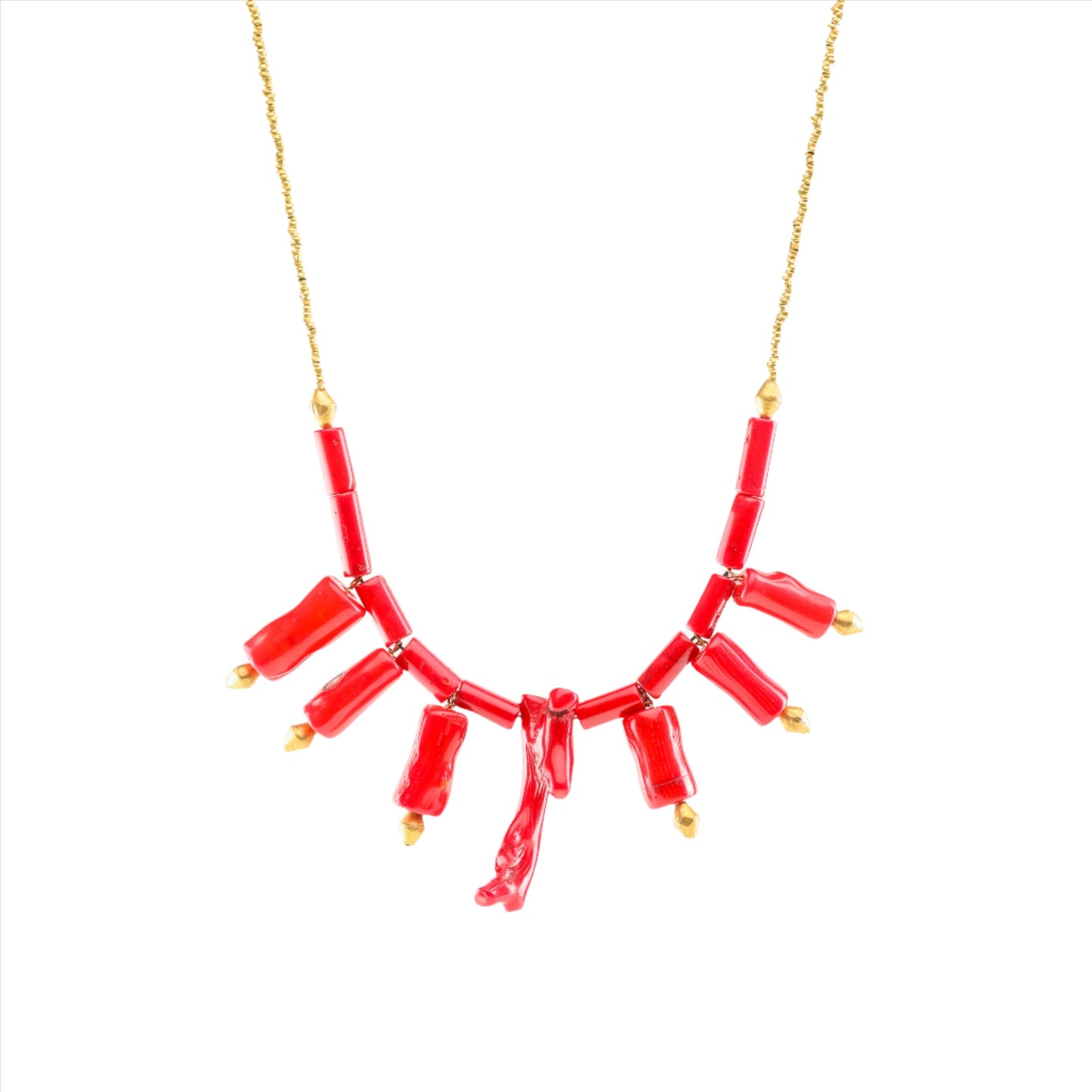 Red Coral Bambus with Ethiopian Brass beads