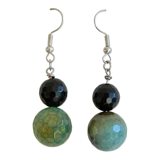 Black Onyx & Green Agate Dangle Earrings