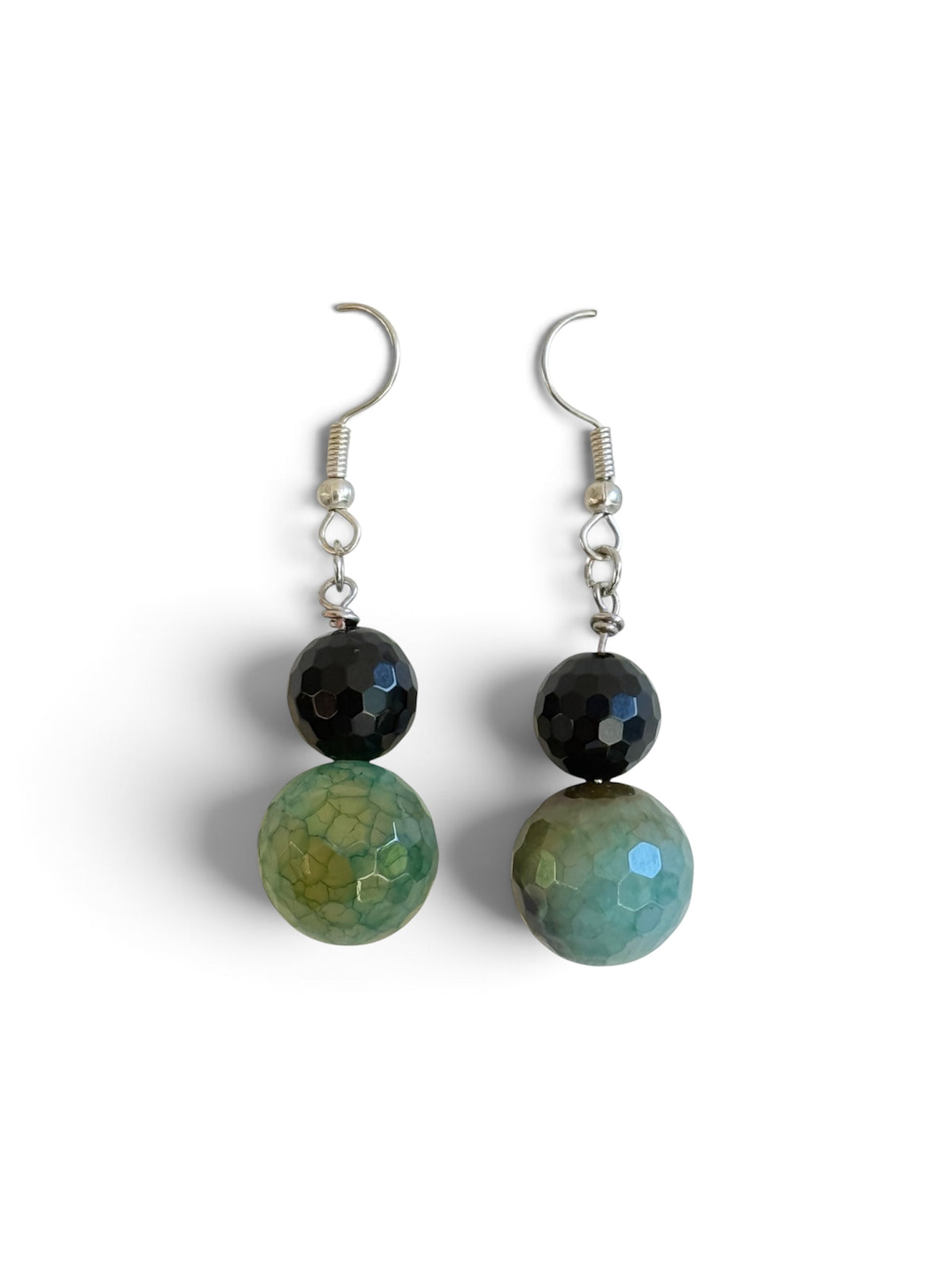 Black Onyx & Green Agate Dangle Earrings
