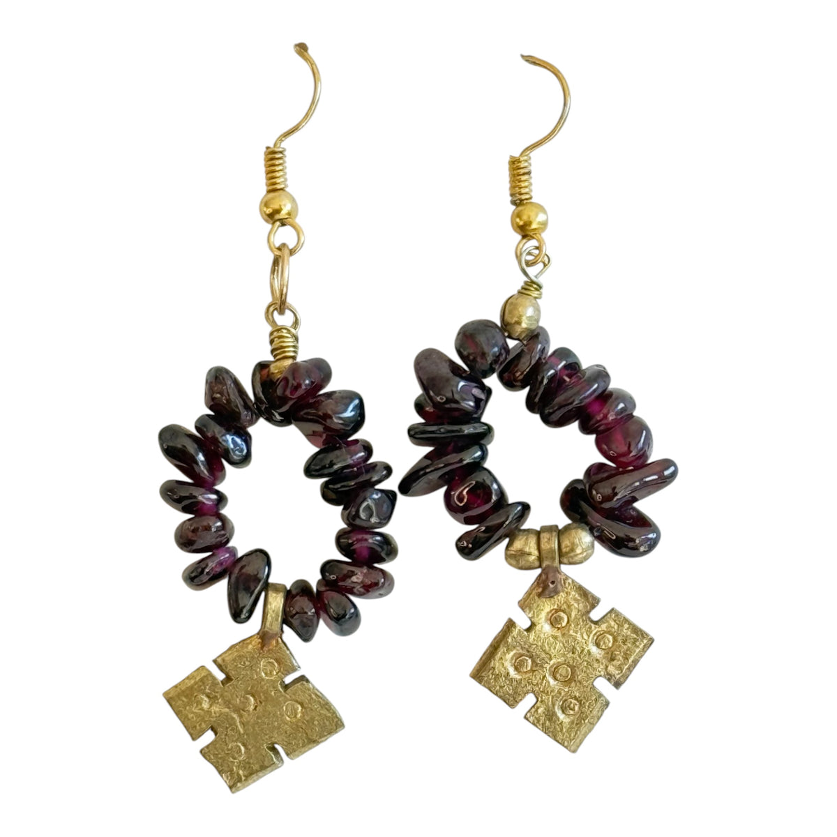 Garnet stone With Ethiopian cross Earrings