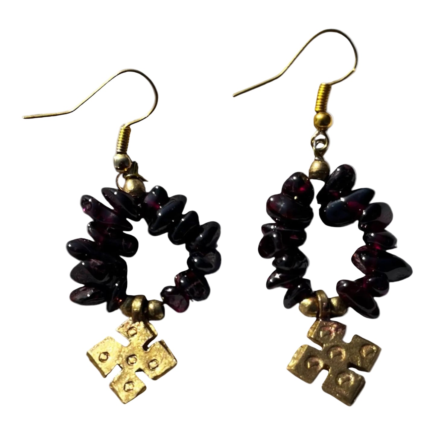 Garnet stone With Ethiopian cross Earrings