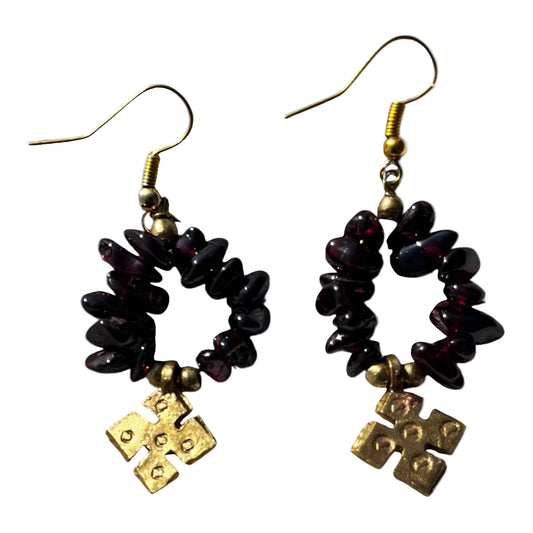 Garnet stone With Ethiopian cross Earrings